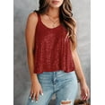 thumbnail image 5 of Women'S Sequin Tank Top Sleeveless Camisole Vest Tank Tops Shining Shirts Wine Red XL, 5 of 7