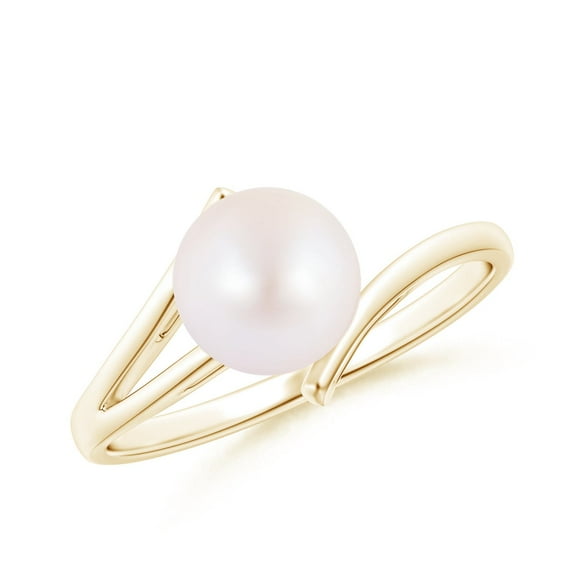 ANGARA Solitaire Japanese Akoya Cultured Pearl Bypass Split Shank Ring in 14K Yellow Gold for Women | June Birthstone, Birthday, Anniversary, Jewelry Gift for Women | Pearl Ring