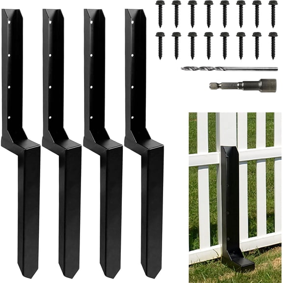 Fence Post Repair Kit - Quick Fix Broken/Leaning 4x4/6x6 Wood Posts Support with One-Piece Steel Anchor & Stakes(4-Pack)