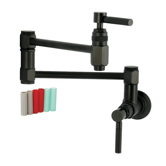 Kingston Brass KS5100DKL Kaiser Two-Handle 1-Hole Wall Mount Pot Filler Faucet in Matte Black