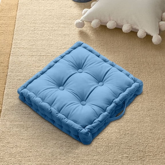 ZEIDO Square Solid Color Velvet Seat Cushion, 18*18 inches Thickened Tufted Thickened Chair Pad Tatami Floor Pillow Cushion Sky Blue
