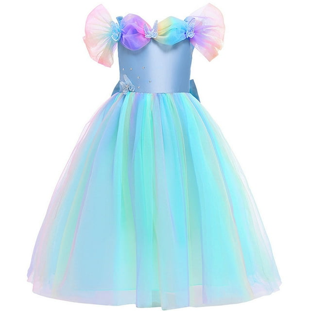 HAWEE Costume de Princesse des Neiges pour Filles, Papillon Bleu, Déguisement pour Fête d'Anniversaire