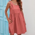 thumbnail image 4 of IROINNID Women's Sleeveless Solid Color Sundress Summer New Casual Bandage Doll Cotton And Linen Dress Round Neckline Knee-Length Dress, 4 of 9