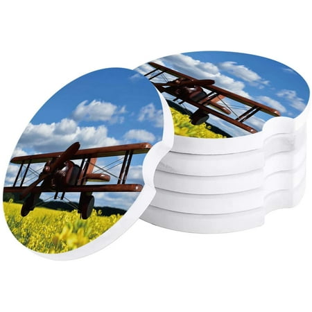 

ZHANZZK The Plane Flies over The Flower Field Set of 4 Car Coaster for Drinks Absorbent Ceramic Stone Coasters Cup Mat with Cork Base for Home Kitchen Room Coffee Table Bar Decor