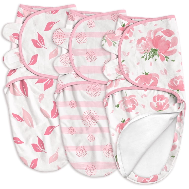 GLLQUEN Baby Swaddle Sleep Sacks, 0-3 Months, 3 Pack, Pink Floral photo 1