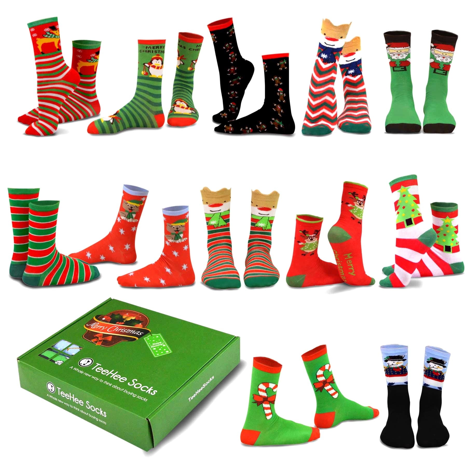 Teehee Socks Christmas Holiday 12 Pack Gift For Women Teehee Socks Christmas Holiday 12 Pack Gift For Women With Box