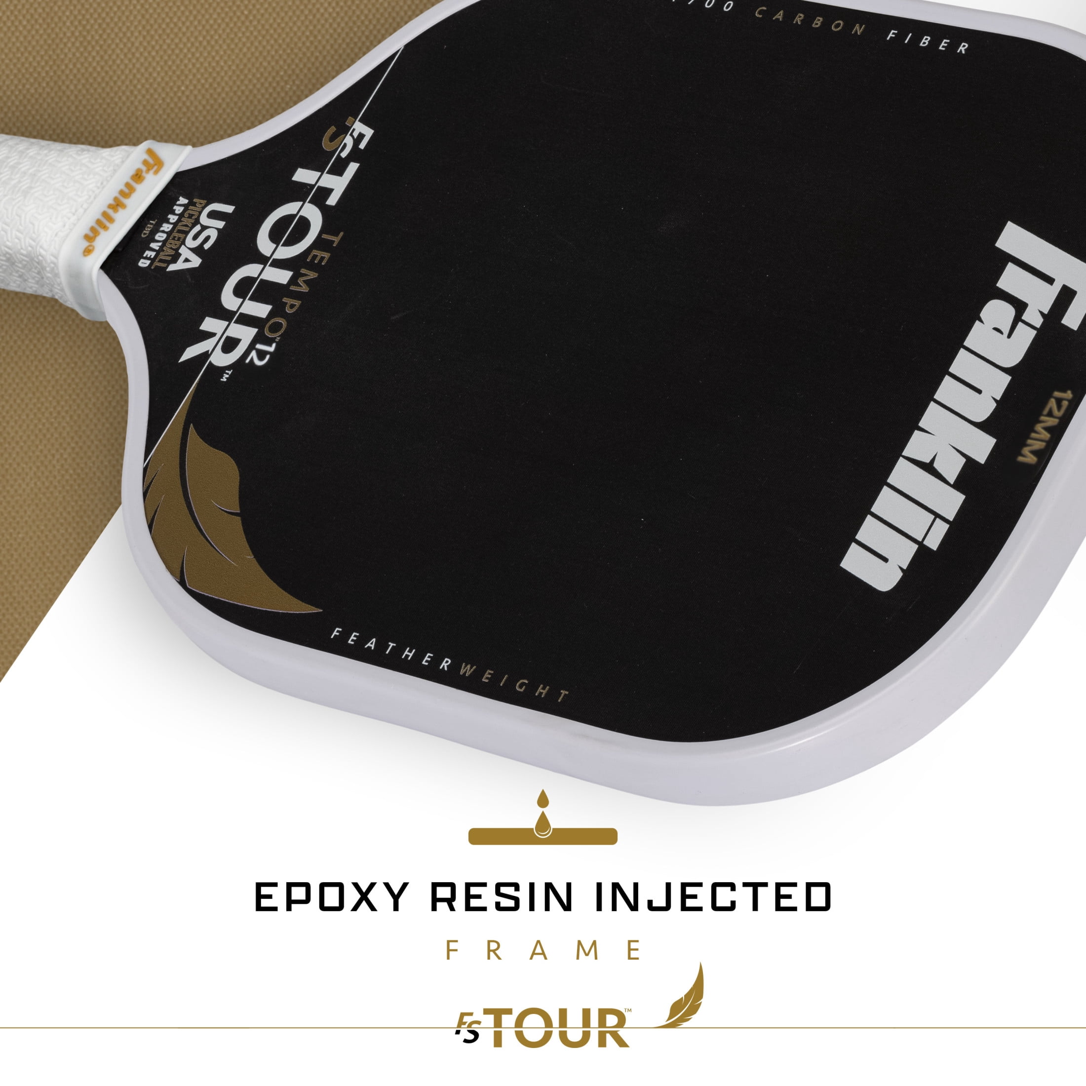 Franklin Sports Pro Pickleball Paddles - FS Tour Featherweight Series Lightweight Paddles - USA Pickleball Approved - Raw Carbon Fiber Surface - Tempo - 12mm Polymer Core - White