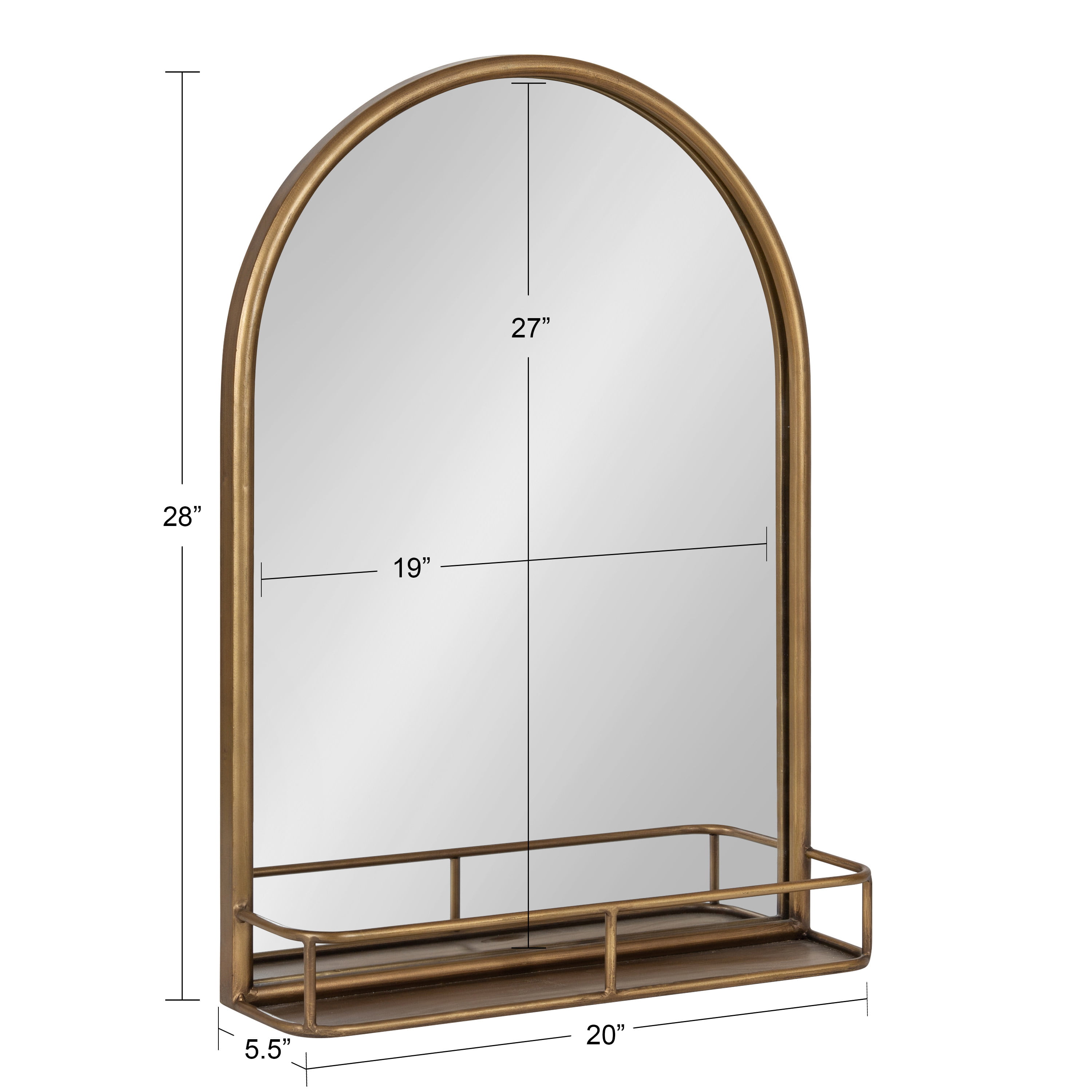 Kate and Laurel Estero Metal Framed Arch Wall Mirror with Shelf, Gold 20x28 