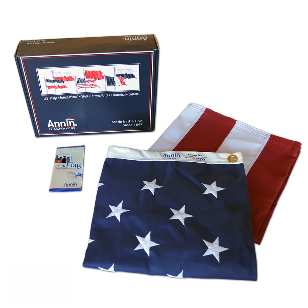 Annin Flagmakers Model 2710 American Flag 3x5 ft Embroidered Stars and Brass Grommets. Tough-Tex the Strongest Longest Lasting Flag 100% Made in USA with Sewn Stripes