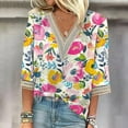 thumbnail image 2 of Women's Dressy Casual Tops Vintage Fashion Lace V Neck Blouse Summer Clothes for Teen Girls 3/4 Sleeve Loose Fit Flowy Tunic Tops Tie Dye Floral Print Spring Elegant Shirts Multicolor T Shirts XL, 2 of 5