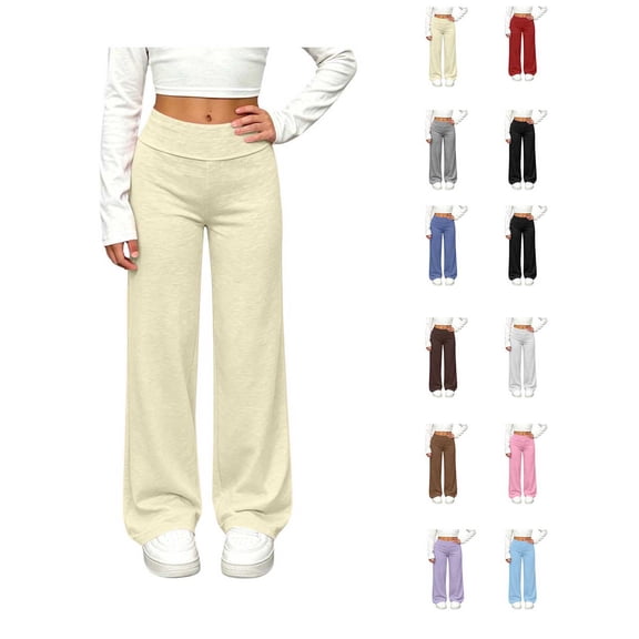 XRoczxe Girls Solid‑Color Wide‑Leg Casual Pants, Elastic Waist Lightweight Straight‑Leg Sports Trousers For Autumn Daily Outfit|Army Green