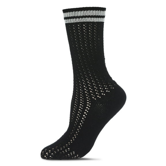 MeMoi Women's Pointelle Knit Striped Crew Socks - Womens - Female, 9-11, Ivory