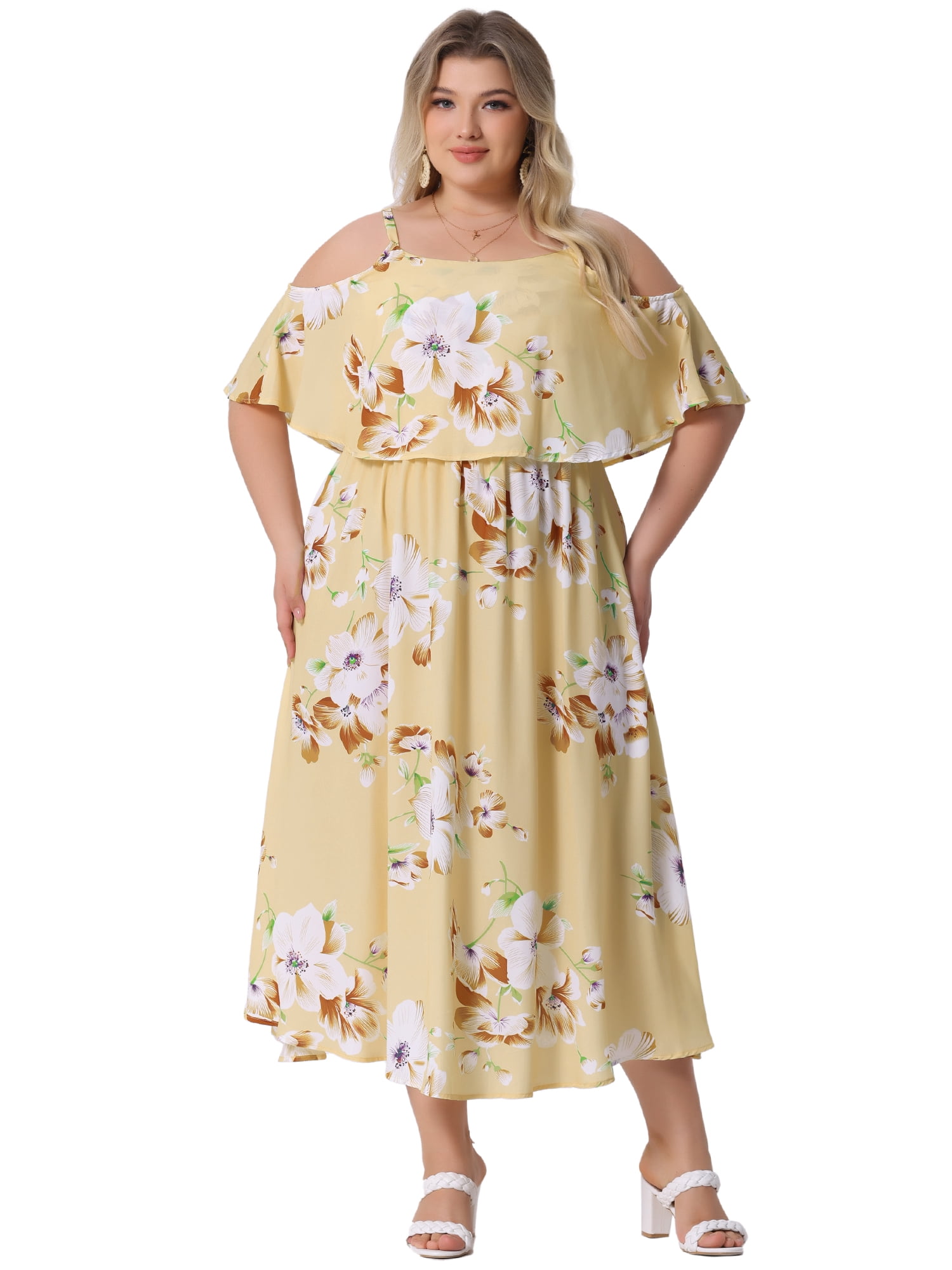 DARING DIVA Plus Size Maxi Square Neck Adjustable Strap Dress 2X Yellow