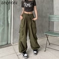 thumbnail image 5 of Pantalones Cargo con bolsillo y cordón para mujer, pantalón informal de pierna ancha Y2K, ropa de calle, chándal de cintura alta, pantalones holgados coreanos, Verano, 5 of 5