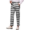 thumbnail image 4 of INSPIRE CHIC Argyle Printed Pants for Men's Regular Fit Flat Front Dress Trousers 28 Black White, 4 of 6