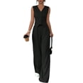 thumbnail image 2 of Womens Two Piece Outfits Summer Fashion Button V Neck Crop Vest Blazer and Wide Leg Pants Suit Matching Black L, 2 of 9