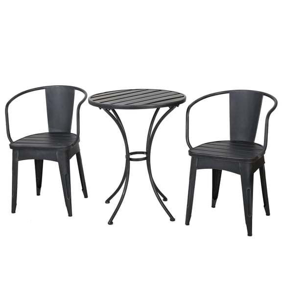 GDF Studio Mayfield Outdoor Iron 3 Piece Bistro Set, Black and Silver