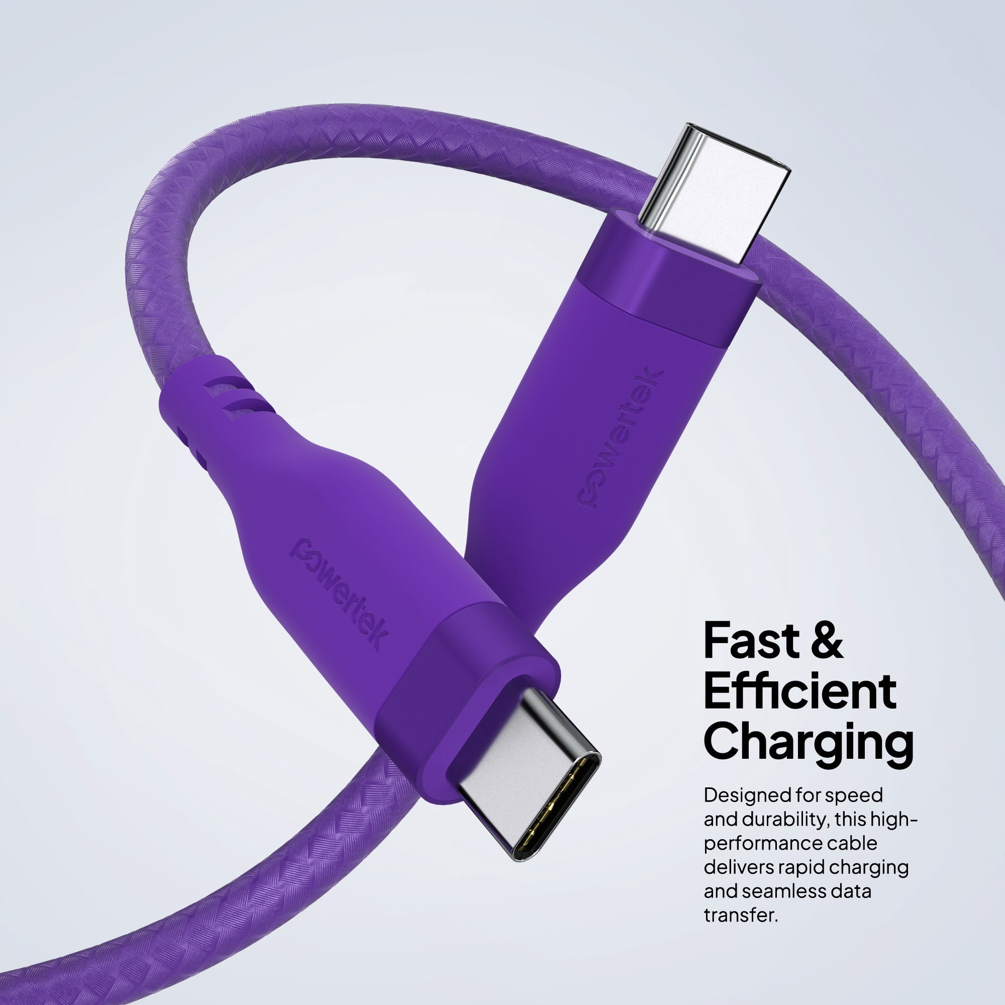 Powertek USB-C to USB-C Fast Charging Cable, 60W, 6 ft, Carbon Design Texture, Purple