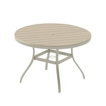 Round Patio Dining Table for 6-7, All Weather Metal Dining Table with Umbrella Hole for Deck Lawn Garden Backyard, Sandstone Color