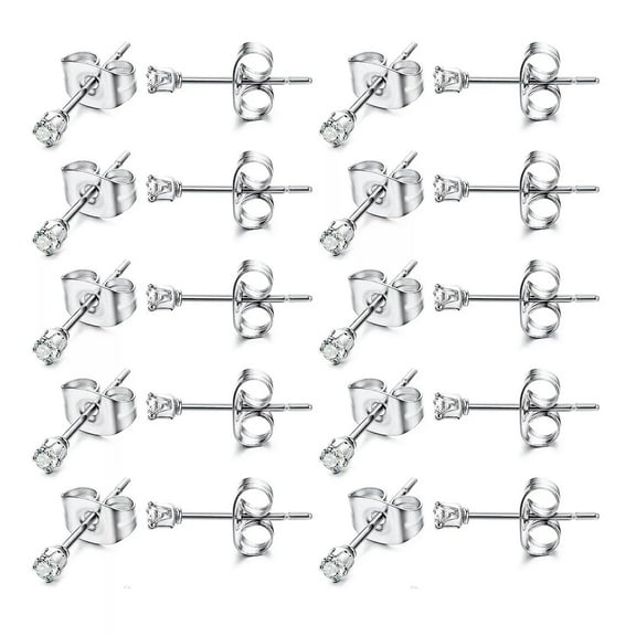 K-KED 10 Pairs Stainless Steel 2mm Tiny Stud Earrings Mens Womens CZ Stud Earrings Set-default