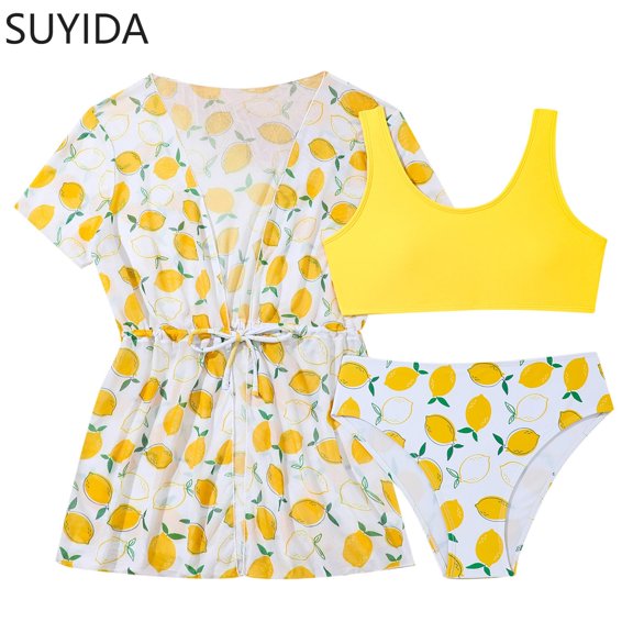 Girls Swimsuits Size 14-16 Cute Ruffle Bikini Set Adjustable Straps Tankini with Shorts 3 Pieces Contrast Trim Girls Bathing Suit