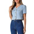 thumbnail image 4 of INSPIRE CHIC Contrast Trim Jacket for Women's V Neck Short Sleeve Single Breasted Work Blazer XL Light Blue, 4 of 6
