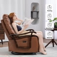 thumbnail image 2 of Aukfa Power Recliner Swivel Glider, Living Room Reclining Sofa Chair with USB Port, Leather, Brown, 2 of 10