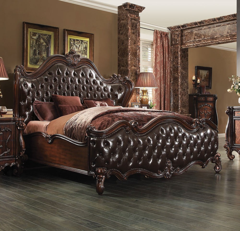 Simple Relax Versailles Dark Brown Pu Cherry Oak Cal King Sleigh Bed Simple Relax Versailles Dark Brown Pu Cherry Oak Cal King Sleigh Bed Com