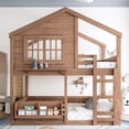 thumbnail image 3 of URTR Full Over Full House Bunk Bed with Window, Bookshelf and Roof, Wooden Full Size Floor Bunk Bedframe with High-Quality Guardrail and Ladder, Playhouse Bed for Bedroom, Natural, 3 of 9