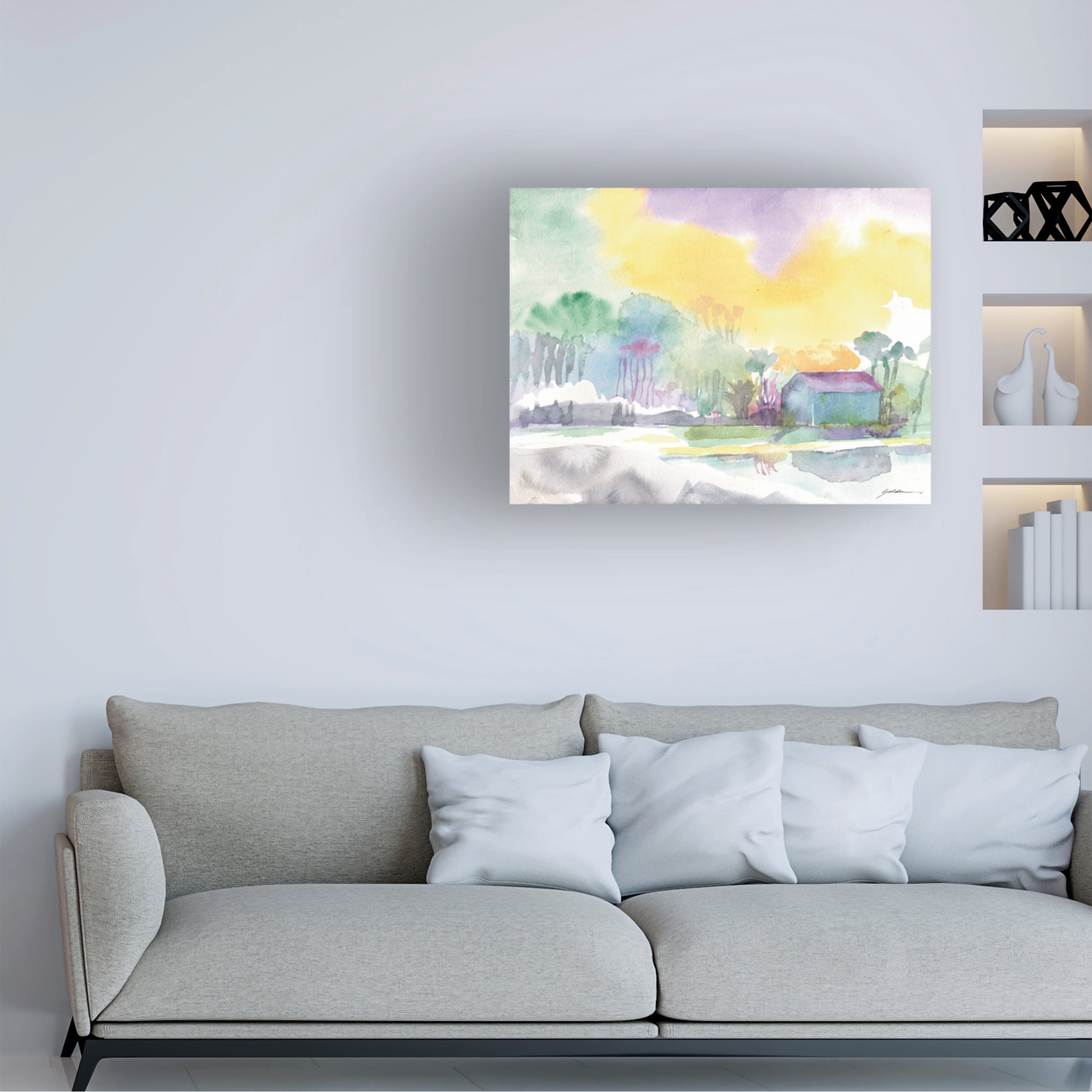 Canvas Wall Art - Sheila Golden 'Boathouse 3' Wall Art for Living Room, Bedroom, or Office Décor by Trademark Fine Art - 47 x 35 Inches