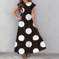 thumbnail image 4 of AJTQTH High Waist Sundress for Girls Stylish Polka Dots Tunic Pockets Princess Dress Round Neck Flutter Sleeve Flowy Maxi Dress Brown 6 Years, 4 of 7