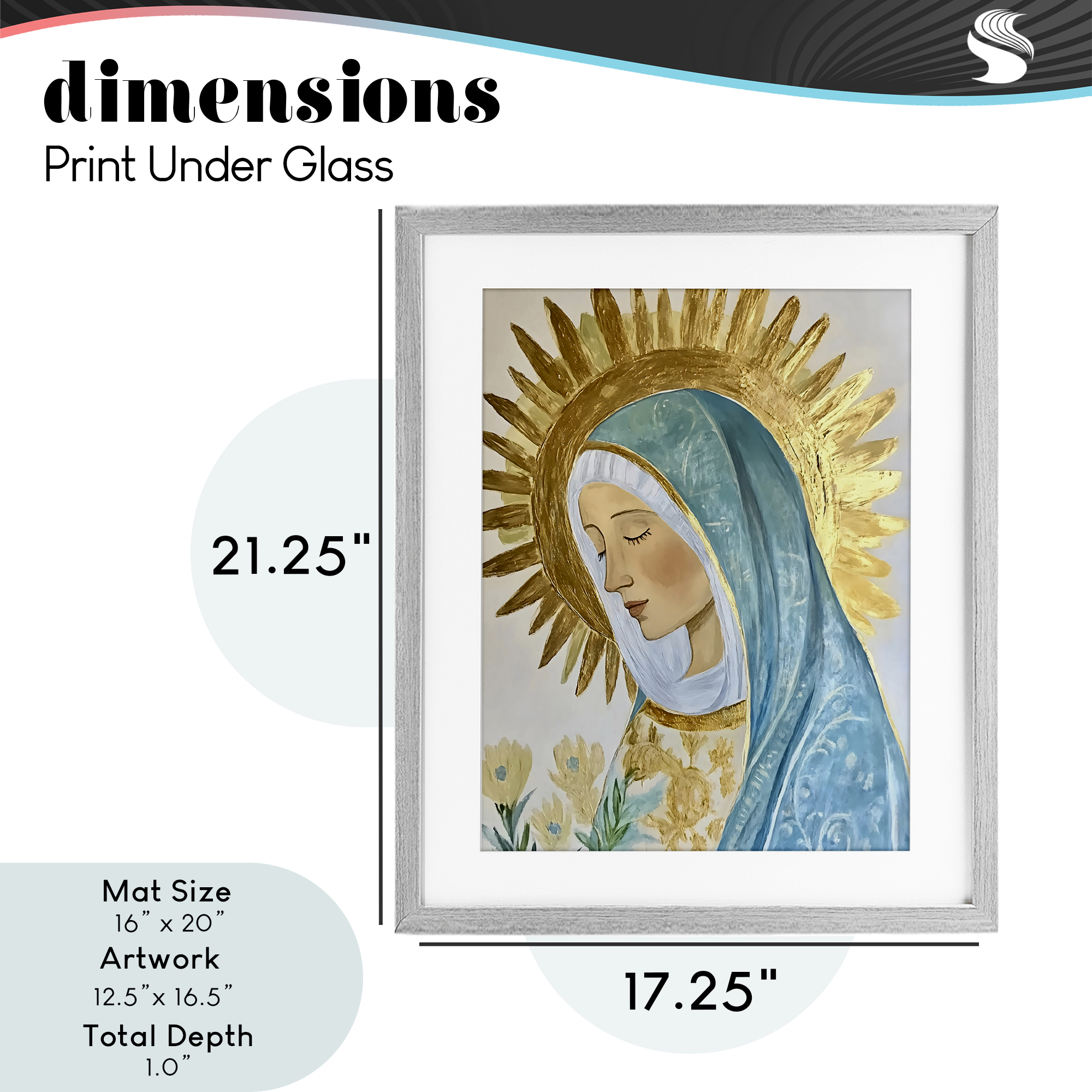 Holy Mary In Gold Gray Framed Print Under Glass, design by Franklyn Gregory