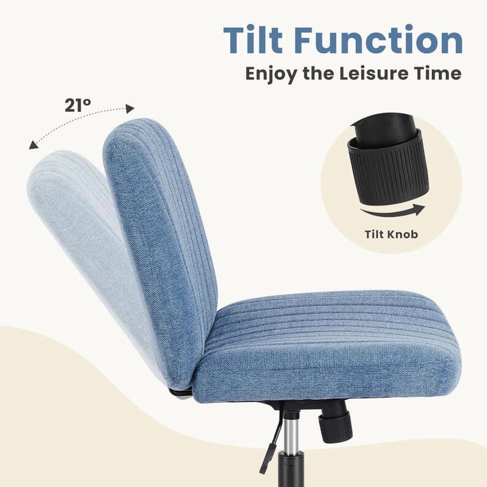 Kelno Linen Cross Legged Desk Chair Wide Seat Chair Ergonomic Height Adjustable Swivel Office Vanity Chair, Blue