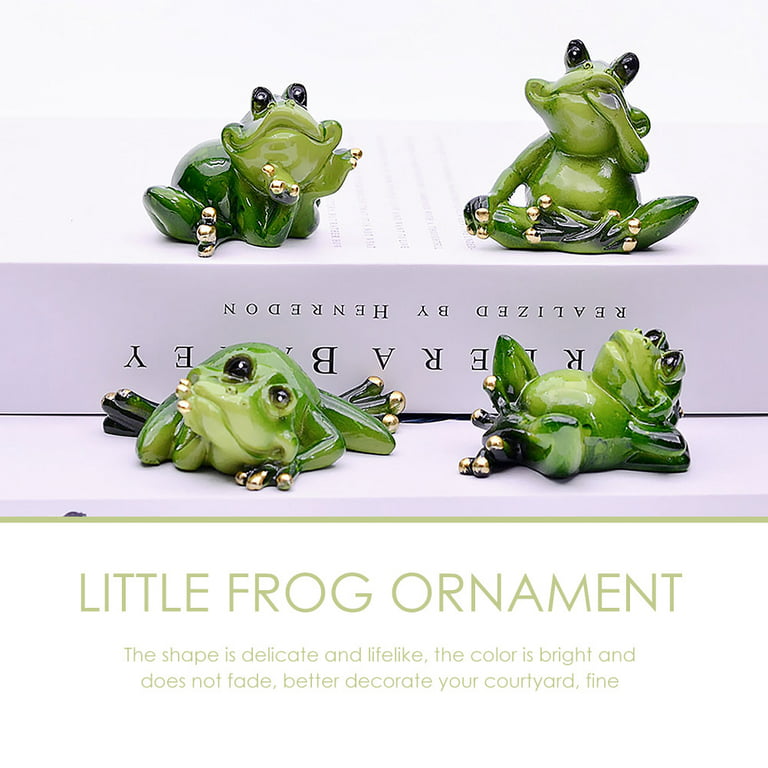 4pcs Frog-shape Statue Decor Resin Frogs Model Adorable Frogs Figurines, Green