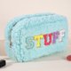 thumbnail image 5 of Bolso de maquillaje portátil con letras de chenilla, felpa con parches de letras de chenilla para mujer, 5 of 8