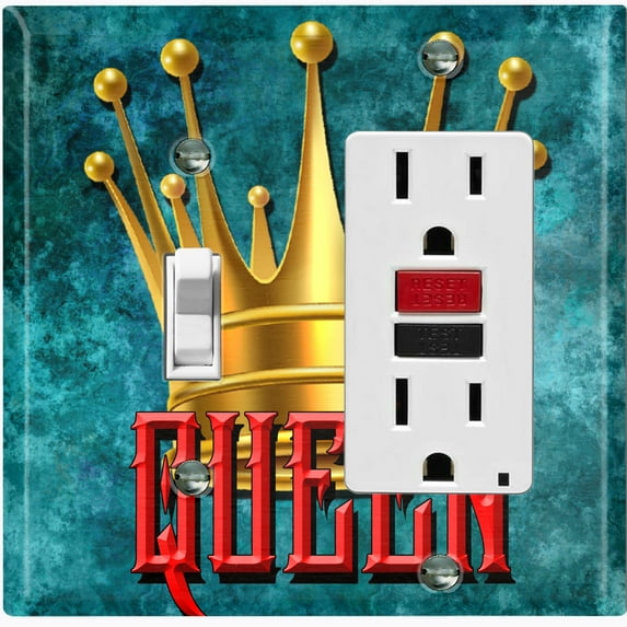 Metal Light Switch Wall Plate Outlet Cover (Queen Crown Blue - Single Toggle Single Rocker)