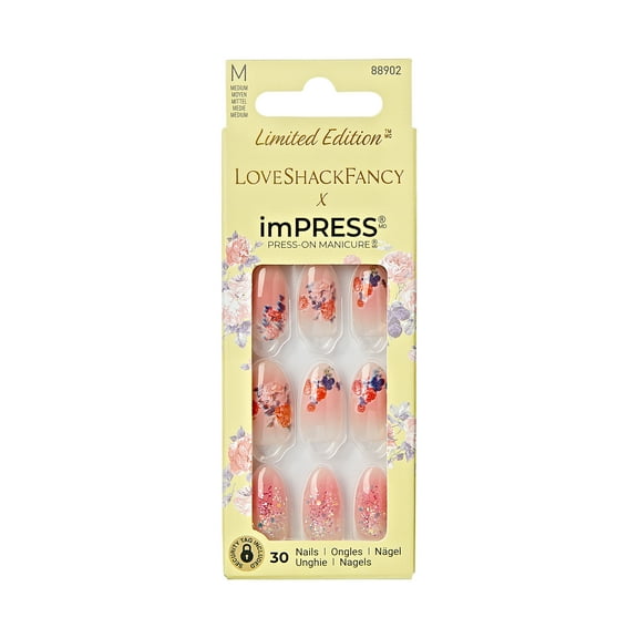 LoveShackFancy x imPRESS Limited Edition Medium Almond Press-On Nails, Pink, 30 Pieces