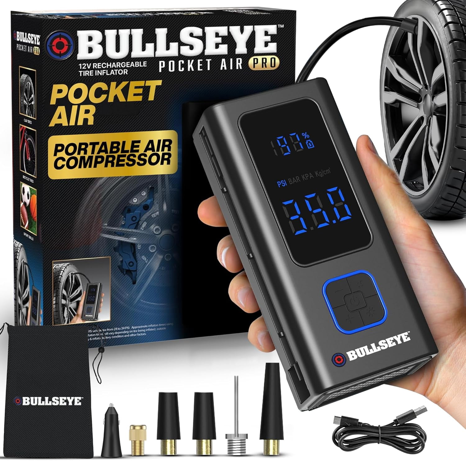 BULLSEYE Pocket Air 充電式タイヤインフレーター Bullseye Pocket Air Tire Inflator Powerbank 100 PSI Electric Air