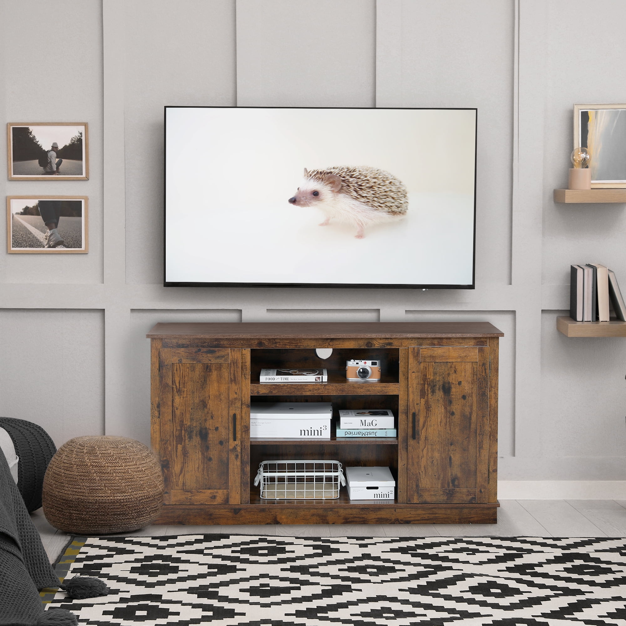 Buy AVAWING Retro MidCentury Modern TV Stand for 49 Inch TV, Fireplace