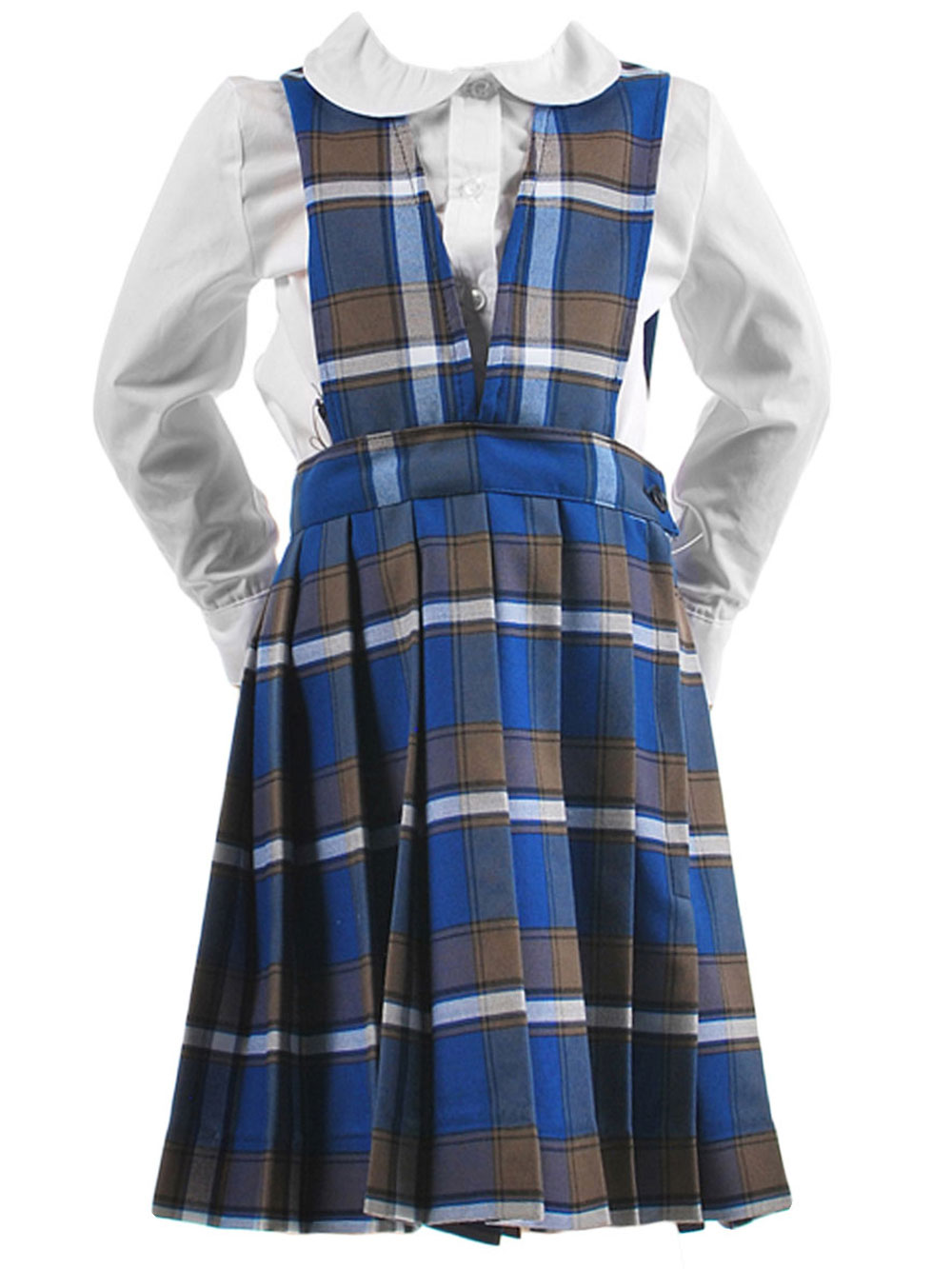 14 Big Girls Bib Front Jumper School Uniform A Green//goldplaid #83