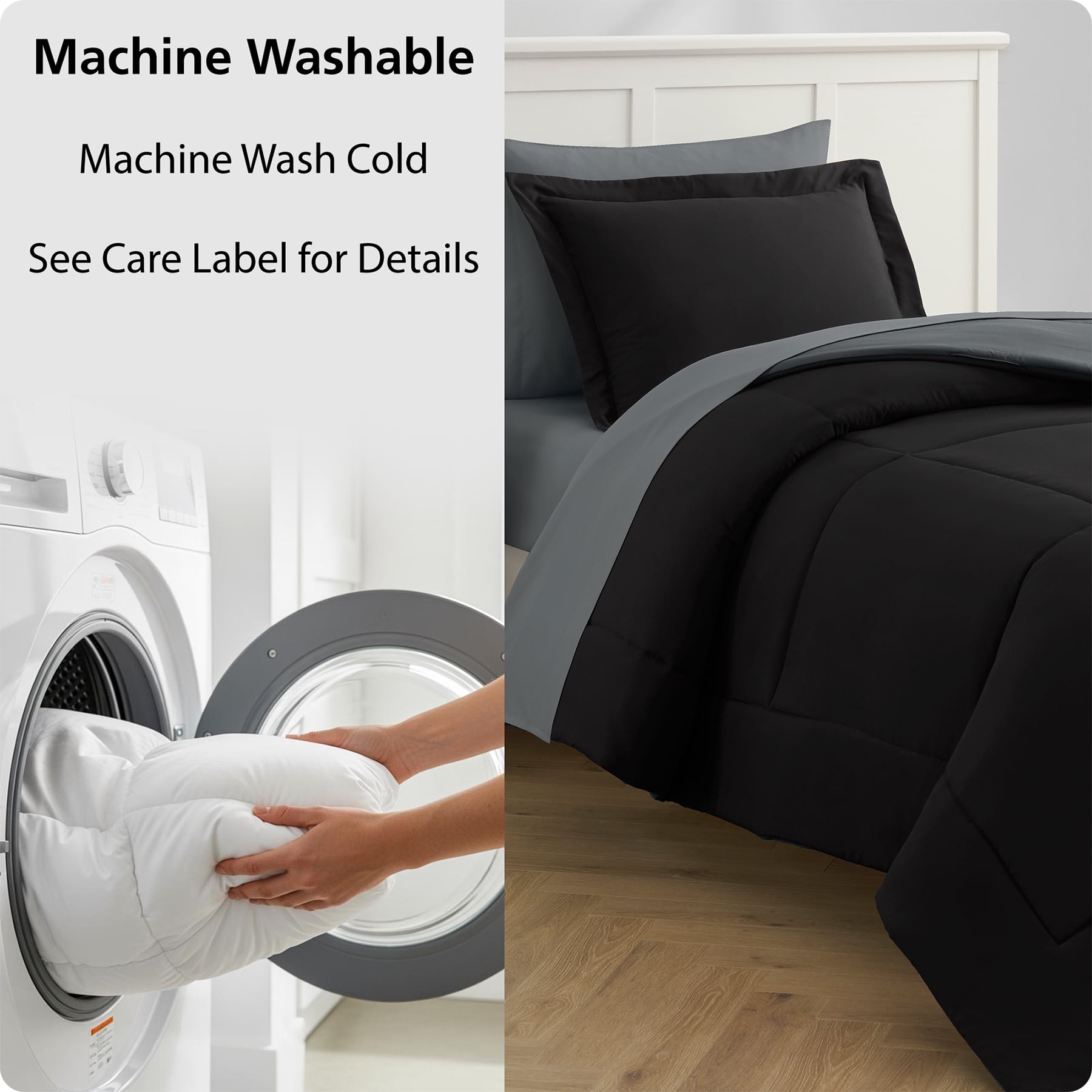 Mainstays 5-Piece All-in-One Reversible Comforter and Sheet Set, Twin/Twin XL, Black