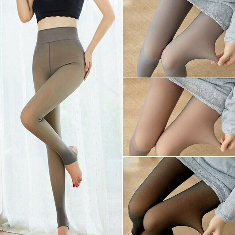 Women Pantyhose Translucent Fleece Lined Leggings Thermal