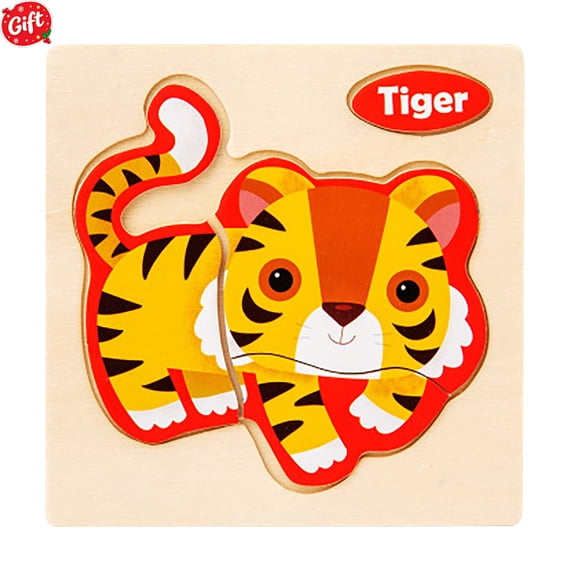 Wooden Peg Puzzle for Toddlers, Kids' Educational Preschool Peg Puzzle Toy, Cute Tiger Theme Vibrant Color Shape Matching Game, Ideal Gift for Boys Girls Ages 1.5-4 Years Old