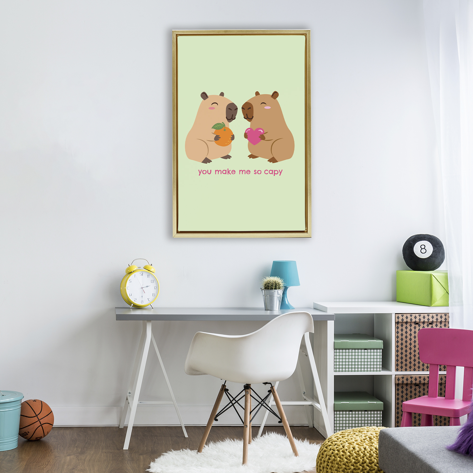 You Make Me So Capy Gold Framed Floater Canvas Wall Art, design by Emily Dumas