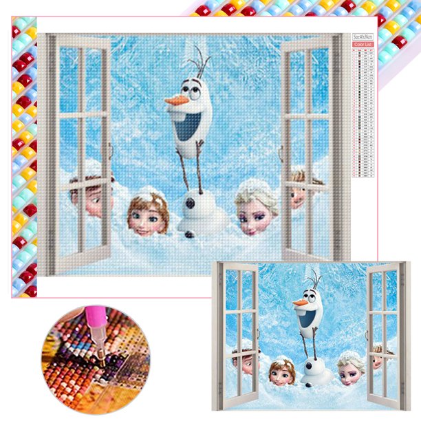 Con Cuentas Cuadradas 5D DIY Frozen Fuera La Ventana 40x30cm