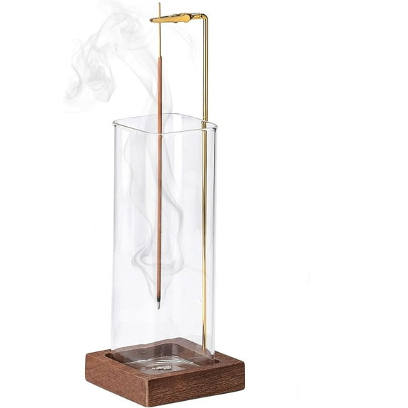 HTSQYL Incense Holder for Sticks, Anti-Ash Flying Incense Burner with Removable Glass Ash Catcher No Mess, Wooden Incense Holder for Meditation Yoga Spa Room Decor