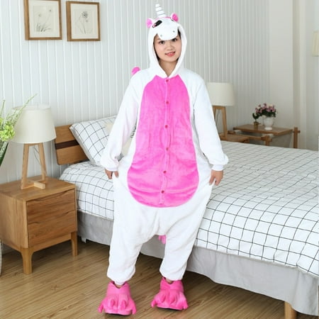 

CoCopeanut New Winter Women Men Unisex Adults Cartoon Onesie Animal Pajamas Unicorn Stitch Panda Panther Kigurumi Flannel Nightie Sleepwear