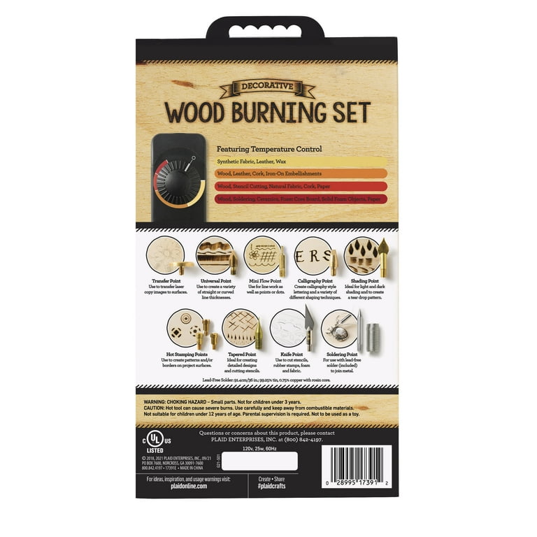 Plaid 15 PC Electric Wood Burning Tip Set, Creative Decorative Tool, DIY  Kit, Carving, Burning and Soldering Tips, Pyrography, Temperature Control,  Carrying Case 