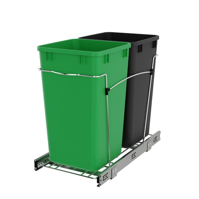 Rev-A-Shelf RV-15KD-1918C-S Double 27 Quart Sliding Pullout Waste Containers, Green/Black
