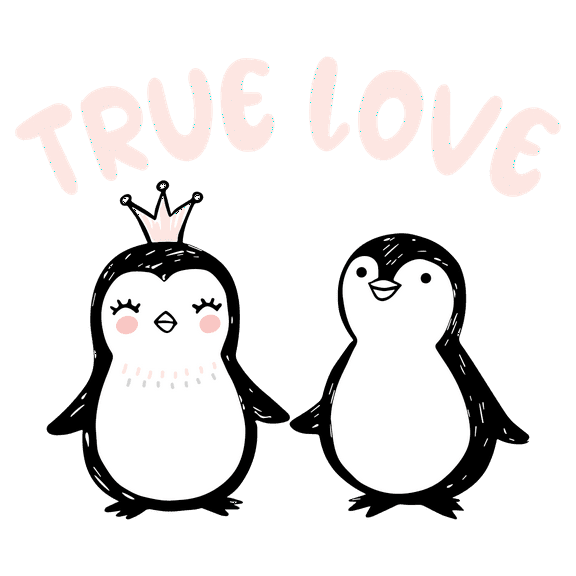 True Love Quotation with Two Happy Penguins Vinyl Wall Decal - Cute Cartoon Art Design of Polar Animal with Wonderful Saying Wall Decoration - 20" x 23"